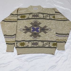Vintage McGregor Southwest Aztec Y2K Heavy Pullover Sweater Tan Grey Purple SEE